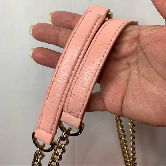 Rare Tory Burch Marion Light Pink Saddle Bag Big Crossbody Bag Gold Chain - Picture 5 of 9